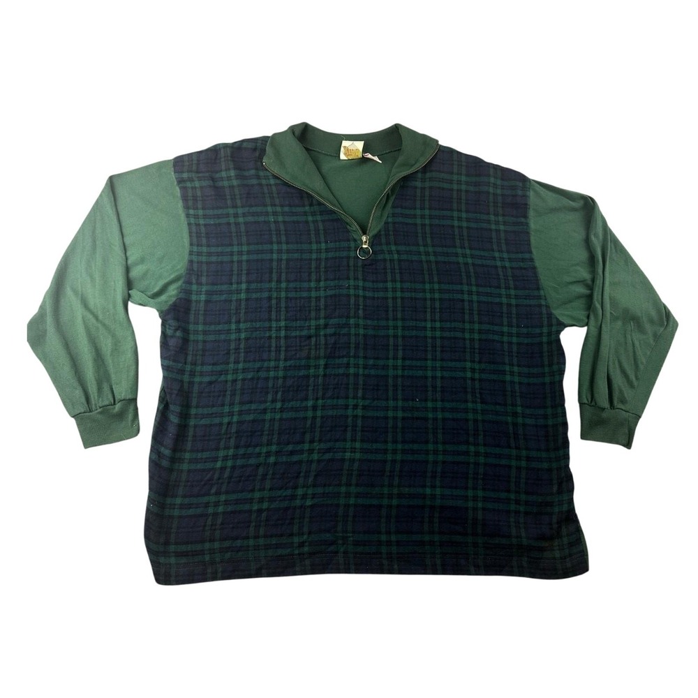 Vintage Justin Allen Shirt Women 40/20W Green Half Zip Plaid Heritage Workwear